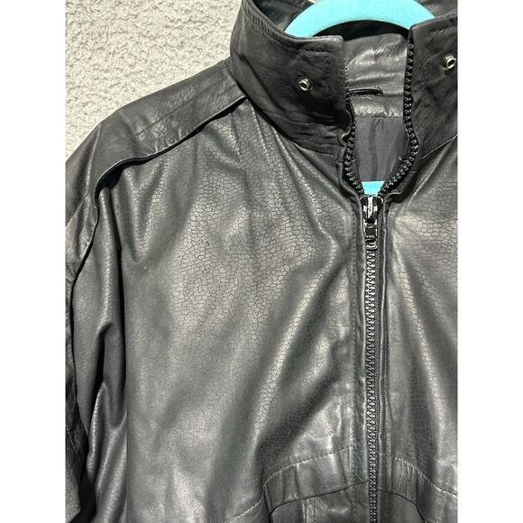 Premium Leather Jacket Mens Large Black Bomber Slim Cut Ford Thunderbird - Picture 8 of 10